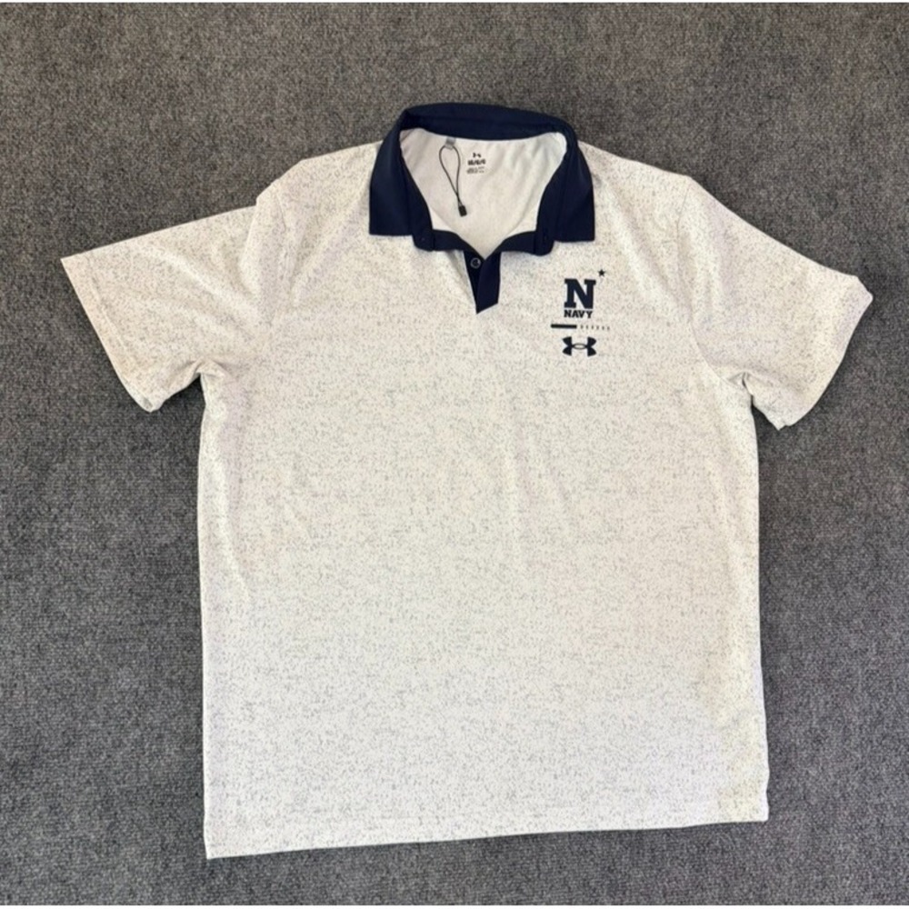 Under Armour Navy Midshipmen White Gray Pattern Blue Collar Polo Shirt Size L